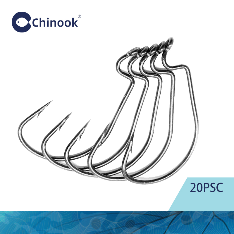 Fishing Hook Offset - Chinook 20 قطعة واسعة دودة تكساس