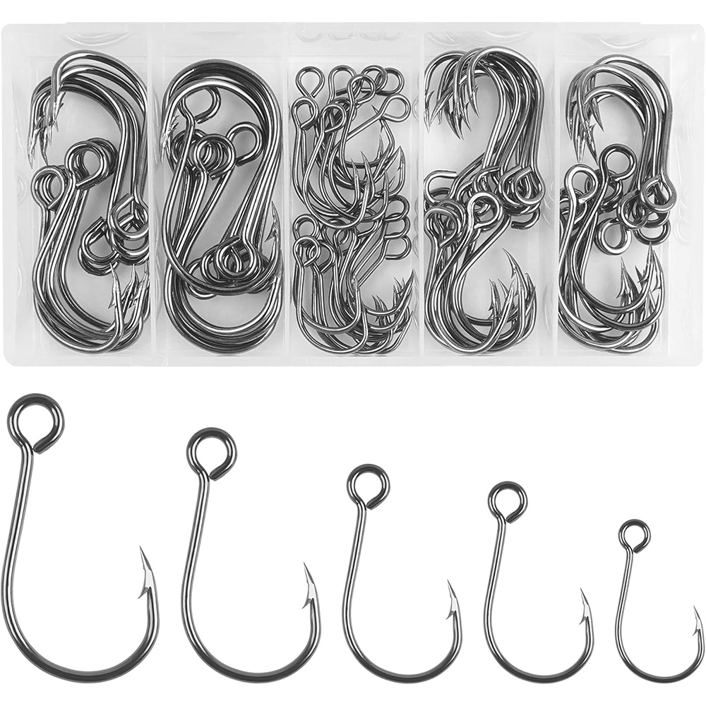 70 قطعة خطاف واحد مضمن لصيد ال - مراجعة Fishing Hook Offset وسعره